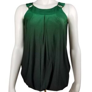 Alyn Paige Green Black Ombre Pleated Bubble Hem Blouse Top Gold Rings Small